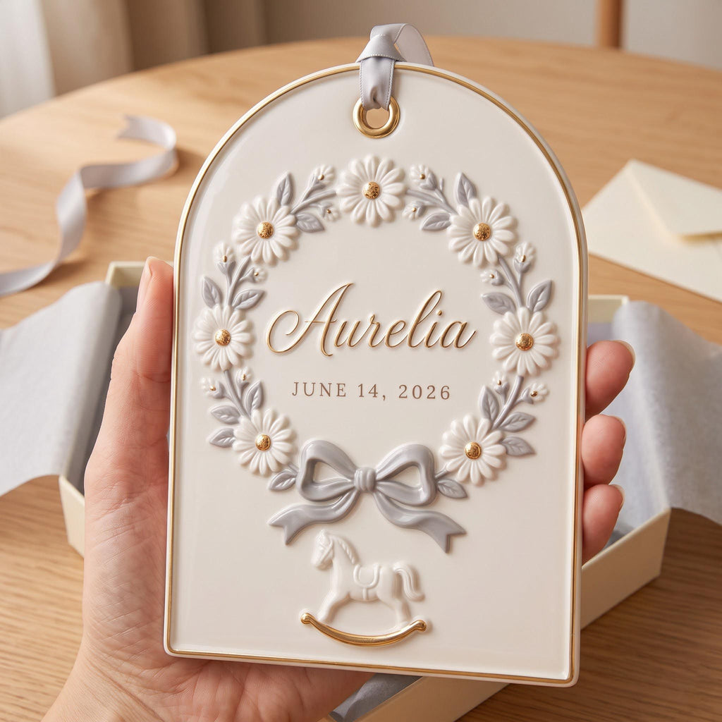 Nursery plaque displayed on a shelf
