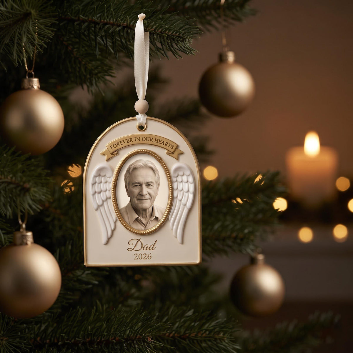 Personalized angel wings memorial ornament with photo
