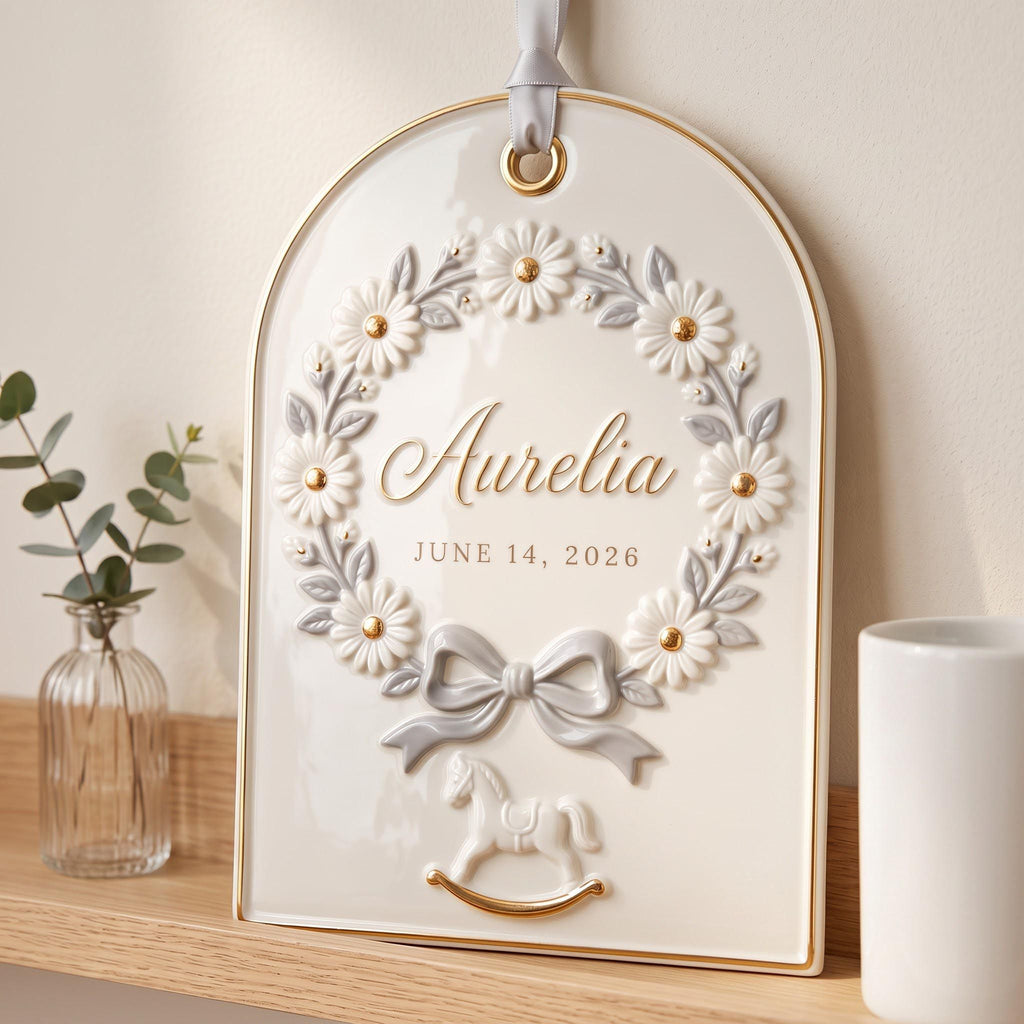 Personalized floral nursery keepsake plaque with baby name