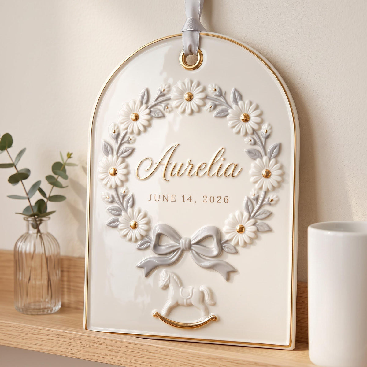 Personalized floral nursery keepsake plaque with baby name