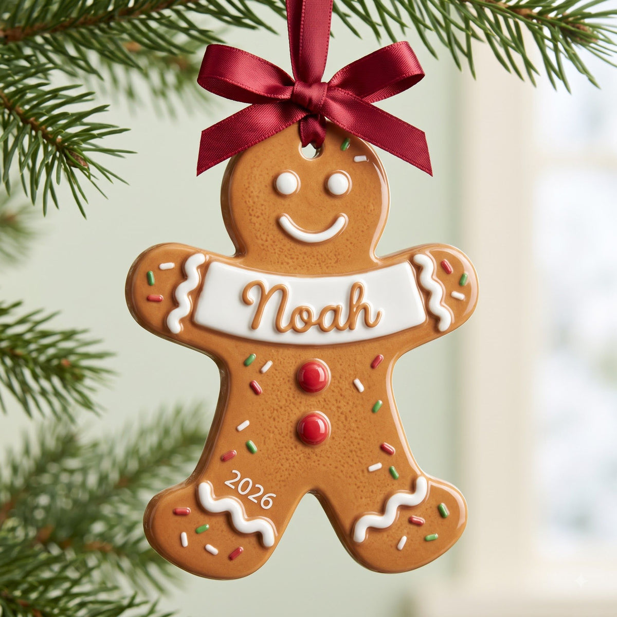 Personalized gingerbread man ornament with a child's name