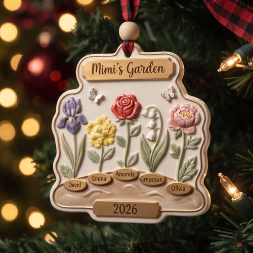 Personalized birth flower garden ornament with grandkids names